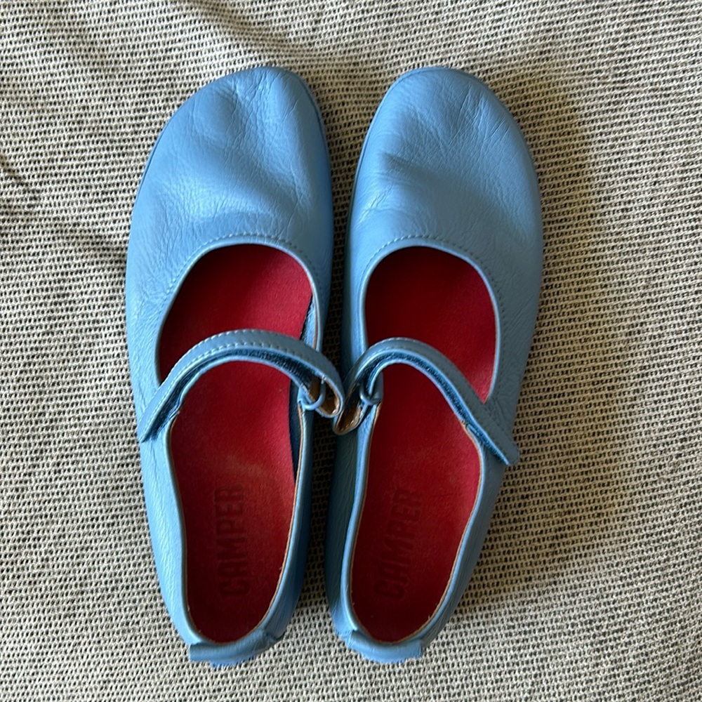 New blue leather Right camper Mary Janes size 42